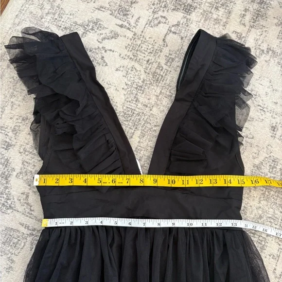 Lulus Simply Delighted Black Mesh Ruffled Backless Maxi Dress Size Medium Formal - Picture 7 of 10
